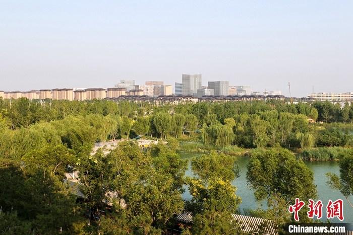 從完成頂層設(shè)計(jì)到如火如荼大規(guī)模建設(shè)，六年來，雄安新區(qū)如春天的竹子一般拔節(jié)生長，這座承載千年大計(jì)的“未來之城”已雄姿初顯。從“一張白紙”開始著墨，如今的雄安新區(qū)已是濃墨重彩的“山水畫”。<a target='_blank' href='/'>中新社</a>記者近日走訪了雄安新區(qū)多地，從“藍(lán)綠金”三色感受這座“未來之城”的巨大變化。圖為7月18日拍攝的河北雄安新區(qū)金湖公園。 <a target='_blank' href='/'>中新社</a>記者 易海菲 攝