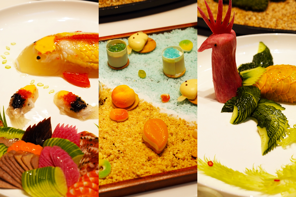 大觀樓長聯(lián)宴。從左至右依次為翠羽丹霞、四圍香稻、西翥靈儀。供圖